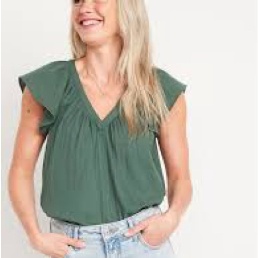 Old Navy Forest Green Flutter Sleeve Blouse